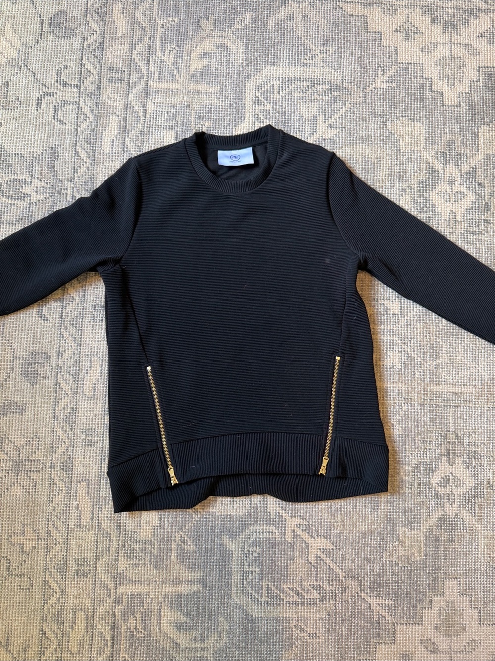 Addison Bay Black Crewneck Sweater with Gold Zippers